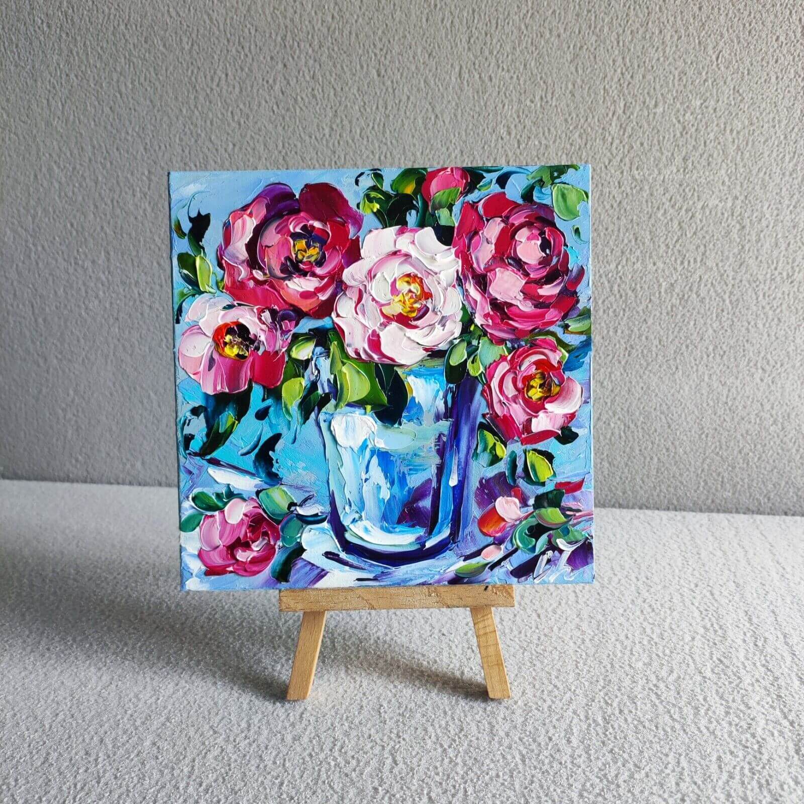 original oil painting Rose flowers impasto artwork Floral small wall art (1) (1)