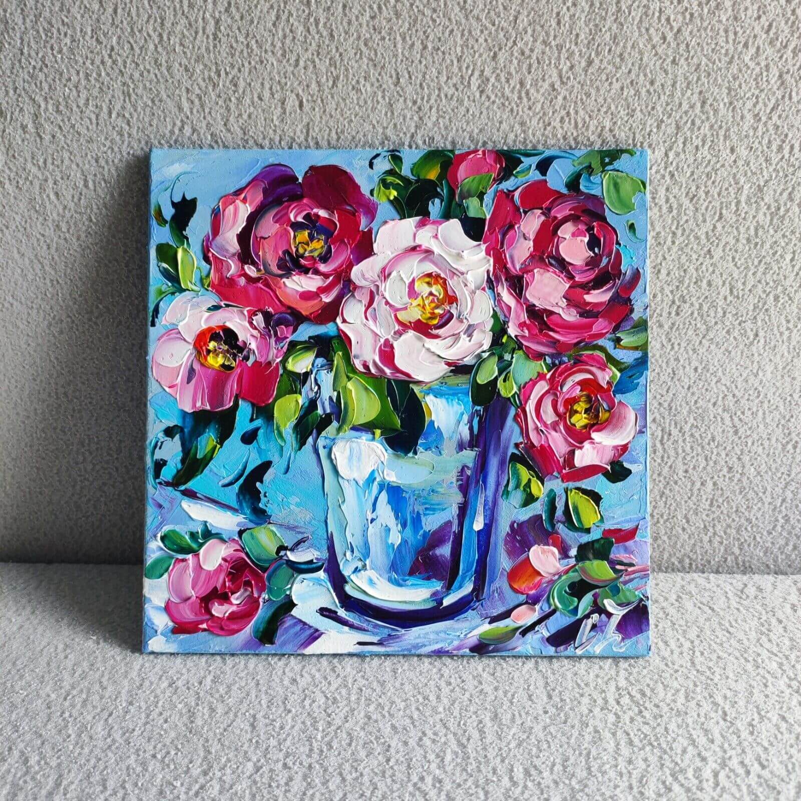 original oil painting Rose flowers impasto artwork Floral small wall art (3) (1)