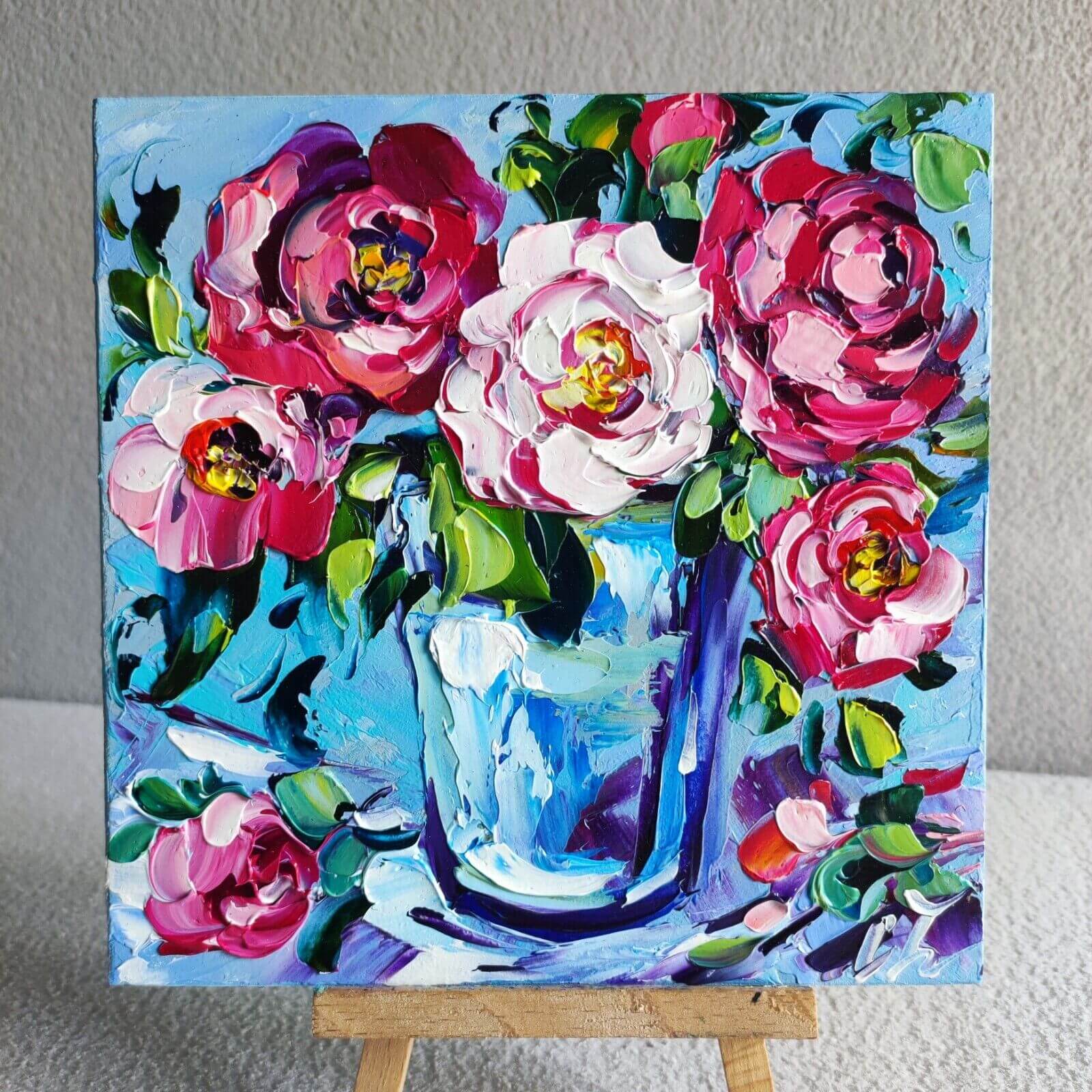 original oil painting Rose flowers impasto artwork Floral small wall art (4)